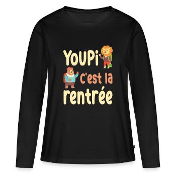 youpi c'est la rentrée / humour rentrée scolaire - T-shirt manches longues Premium bio Femme - noir - Devant - Julia (174cm)