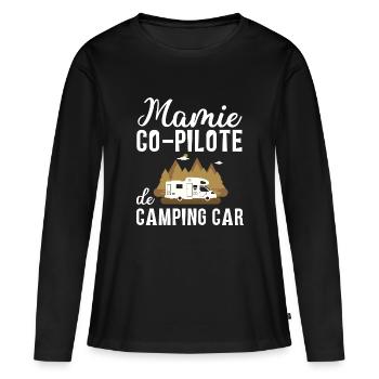 Mamie co-pilote de camping car cadeau mamie van - T-shirt manches longues Premium bio Femme - noir - Devant - Julia (174cm)