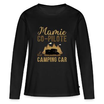 Mamie co-pilote de camping car cadeau mamie van - T-shirt manches longues Premium bio Femme - noir - Devant - Julia (174cm)