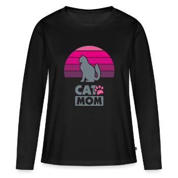 Maman chat - T-shirt manches longues Premium bio Femme - noir - Devant - Julia (174cm)