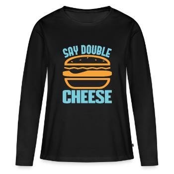 DITES DOUBLE FROMAGE - T-shirt manches longues Premium bio Femme - noir - Devant - Julia (174cm)