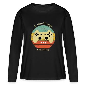 Jeux rétro - T-shirt manches longues Premium bio Femme - noir - Devant - Julia (174cm)