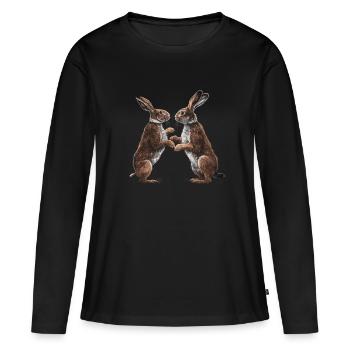 Hase Kaninchen Boxend - Frauen Premium Bio Langarmshirt - Schwarz - Vorne - Julia (174cm)