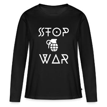STOP WAR - T-shirt manches longues Premium bio Femme - noir - Devant - Julia (174cm)