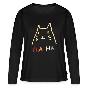 Cat Haha Ironie rétro - T-shirt manches longues Premium bio Femme - noir - Devant - Julia (174cm)