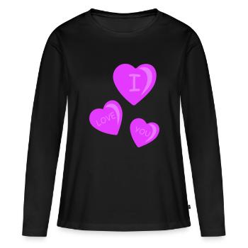 Coeurs je t’aime - T-shirt manches longues Premium bio Femme - noir - Devant - Julia (174cm)