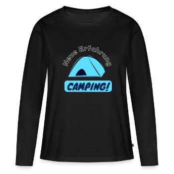 Neue Erfahrung - Camping! - Frauen Premium Bio Langarmshirt - Schwarz - Vorne - Julia (174cm)
