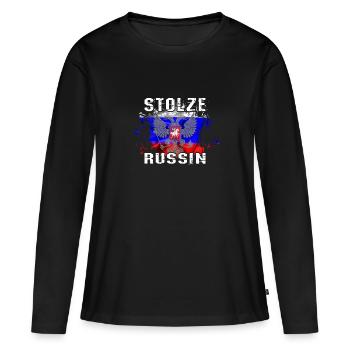 Russland "Stolze Russin" - Frauen Premium Bio Langarmshirt - Schwarz - Vorne - Julia (174cm)