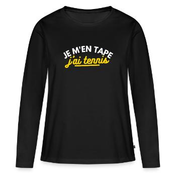 Je m'en tape j'ai tennis - T-shirt manches longues Premium bio Femme - noir - Devant - Julia (174cm)