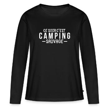 Ce soir c'est camping sauvage - T-shirt manches longues Premium bio Femme - noir - Devant - Julia (174cm)