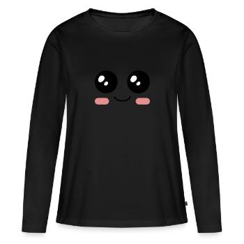 yeux kawaii, visage kawaii, adorable - T-shirt manches longues Premium bio Femme - noir - Devant - Julia (174cm)