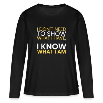 Je n’ai pas besoin de me montrer! - T-shirt manches longues Premium bio Femme - noir - Devant - Julia (174cm)