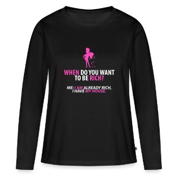 Déjà riche : ma maison - T-shirt manches longues Premium bio Femme - noir - Devant - Julia (174cm)