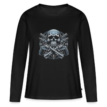 Résolution d’acier : crâne encerclé par des revolvers - T-shirt manches longues Premium bio Femme - noir - Devant - Julia (174cm)