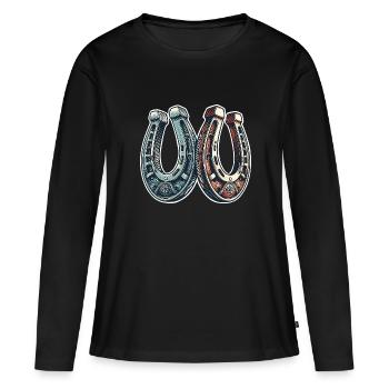 Fer à cheval - T-shirt manches longues Premium bio Femme - noir - Devant - Julia (174cm)
