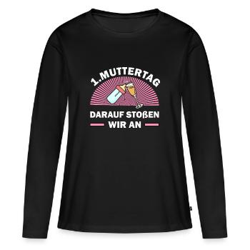 1 Muttertag Anstoßen - Frauen Premium Bio Langarmshirt - Schwarz - Vorne - Julia (174cm)