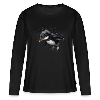Pingouin Bébé Oiseau Poussin - T-shirt manches longues Premium bio Femme - noir - Devant - Julia (174cm)