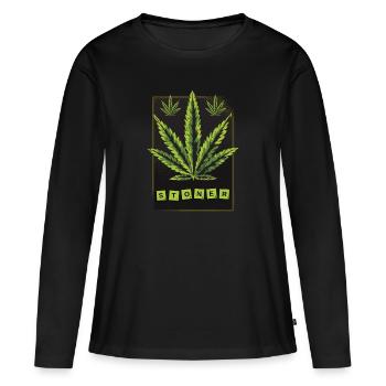 Feuille de cannabis Stoner - T-shirt manches longues Premium bio Femme - noir - Devant - Julia (174cm)