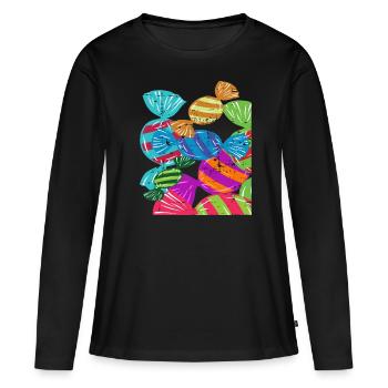 Bonbons - T-shirt manches longues Premium bio Femme - noir - Devant - Julia (174cm)