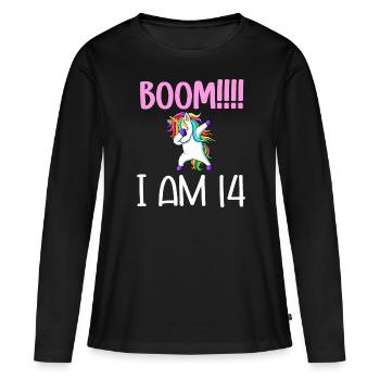 Dabbing birthday unicorn for kid 14 years old girl - T-shirt manches longues Premium bio Femme - noir - Devant - Julia (174cm)