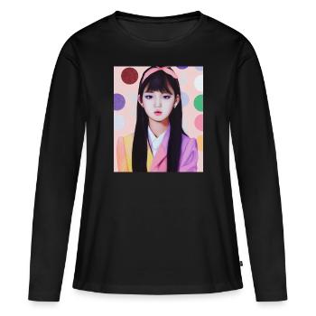 Mignonne K Pop Idol de Corée sur une photo d’école - T-shirt manches longues Premium bio Femme - noir - Devant - Julia (174cm)