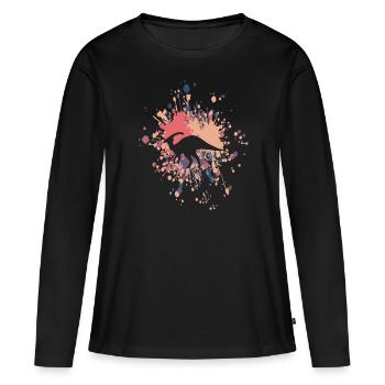 Éclaboussure de couleur Parasaurolophus - T-shirt manches longues Premium bio Femme - noir - Devant - Julia (174cm)