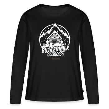 Buttermilk Colorado Skigebiet - Frauen Premium Bio Langarmshirt - Schwarz - Vorne - Julia (174cm)
