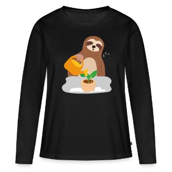 Un paresseux, jardinier, s'endort, ironique, - T-shirt manches longues Premium bio Femme - noir - Devant - Julia (174cm)