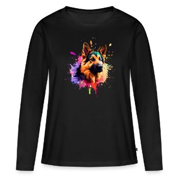 German Shepherd Paint Splash Art - Women's Premium Organic Long Sleeve Shirt - black - Front - Julia (174cm)