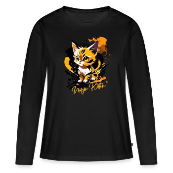 chaton, chaton ninja - T-shirt manches longues Premium bio Femme - noir - Devant - Julia (174cm)