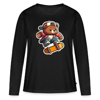 Bear Riding Skateboard - T-shirt manches longues Premium bio Femme - noir - Devant - Julia (174cm)