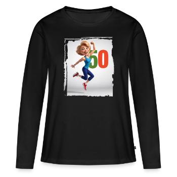 Femme heureuse dans ses 50 ans - T-shirt manches longues Premium bio Femme - noir - Devant - Julia (174cm)