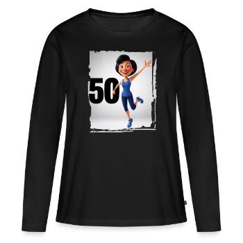 Glückliche Frau in ihren 50 Jahren - Frauen Premium Bio Langarmshirt - Schwarz - Vorne - Julia (174cm)