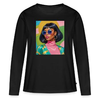 Couleur femme - T-shirt manches longues Premium bio Femme - noir - Devant - Julia (174cm)