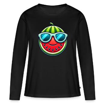 Chapeau melon cool avec lunettes de soleil soleil d’été - T-shirt manches longues Premium bio Femme - noir - Devant - Julia (174cm)