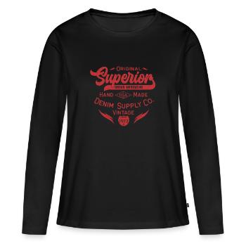 Original superior urban workwear vintage denim - Women's Premium Organic Long Sleeve Shirt - black - Front - Julia (174cm)