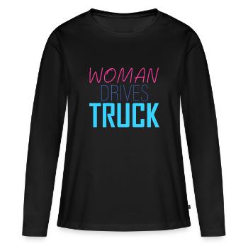 Frau fährt Lkw - Frauen Premium Bio Langarmshirt - Schwarz - Vorne - Julia (174cm)