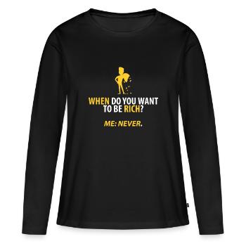 Jamais riche ! - T-shirt manches longues Premium bio Femme - noir - Devant - Julia (174cm)