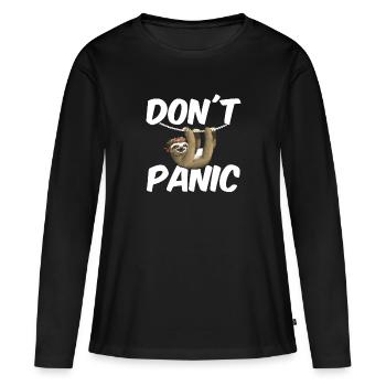 Faultier Don´t Panic - Frauen Premium Bio Langarmshirt - Schwarz - Vorne - Julia (174cm)