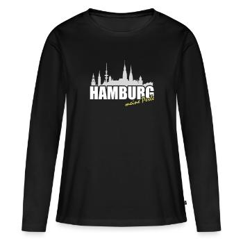 Hamburg Perle Skyline - Frauen Premium Bio Langarmshirt - Schwarz - Vorne - Julia (174cm)