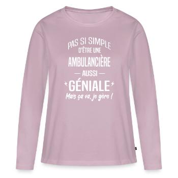 Ambulancière - T-shirt manches longues Premium bio Femme - rose poudré - Devant - Julia (174cm)