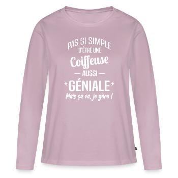 Coiffeuse - T-shirt manches longues Premium bio Femme - rose poudré - Devant - Julia (174cm)