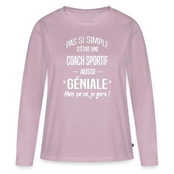 Coach Sportif - T-shirt manches longues Premium bio Femme - rose poudré - Devant - Julia (174cm)