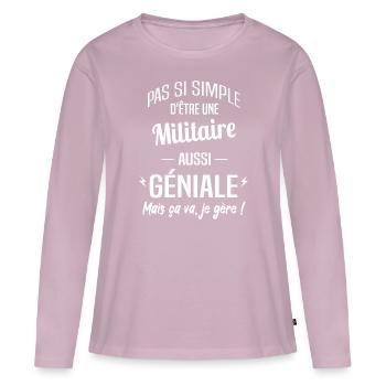 Militaire - T-shirt manches longues Premium bio Femme - rose poudré - Devant - Julia (174cm)