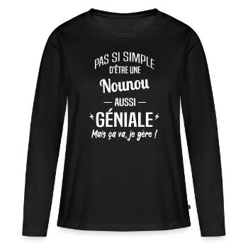 Nounou - T-shirt manches longues Premium bio Femme - noir - Devant - Julia (174cm)