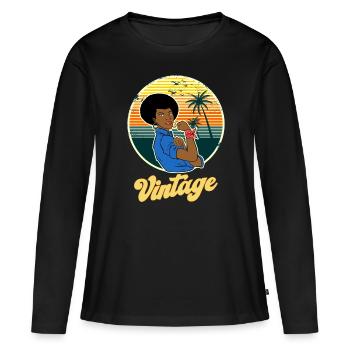 Vintage femme Afro Année Rétro Année 70-80 - T-shirt manches longues Premium bio Femme - noir - Devant - Julia (174cm)