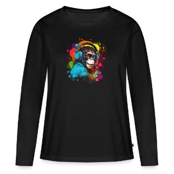 Schimpanse mit Kopfhörer und Sonnenbrille bunt - Frauen Premium Bio Langarmshirt - Schwarz - Vorne - Julia (174cm)