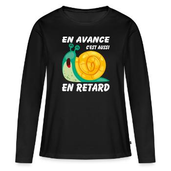 En avance c'est aussi en retard - T-shirt manches longues Premium bio Femme - noir - Devant - Julia (174cm)