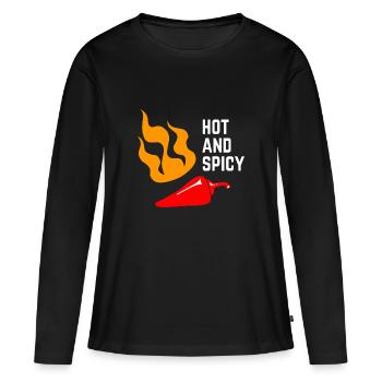 Chili -> hot and spicy - Women's Premium Organic Long Sleeve Shirt - black - Front - Julia (174cm)