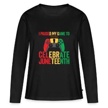 J’ai mis mon jeu en pause pour finir le Juneteenth - T-shirt manches longues Premium bio Femme - noir - Devant - Julia (174cm)